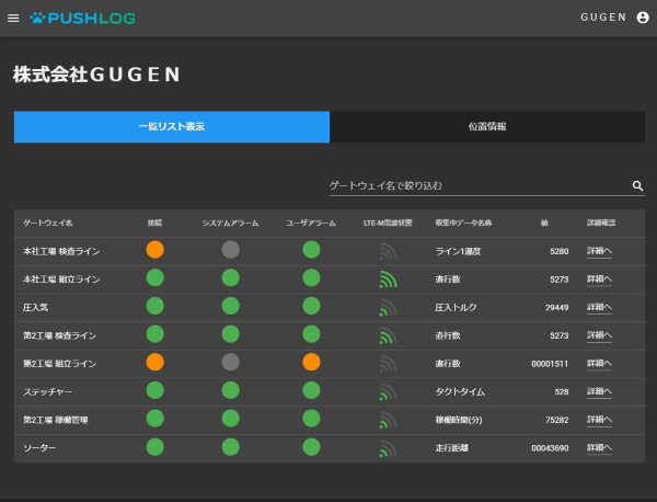 装置情報一覧表示画面